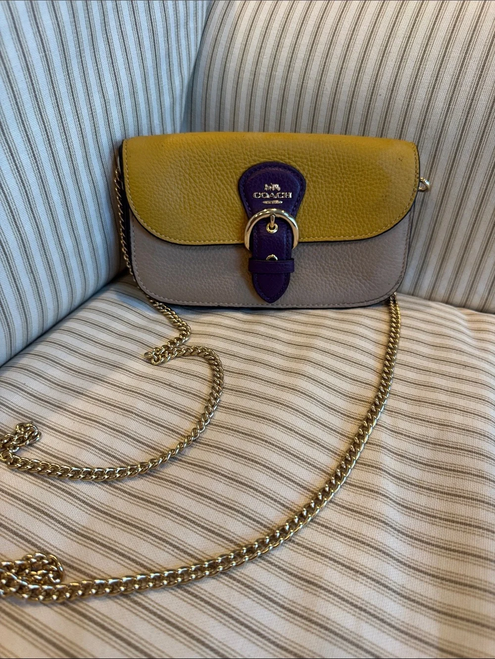 Coach Kleo colorblock buckle crossbody bag purse metal chain